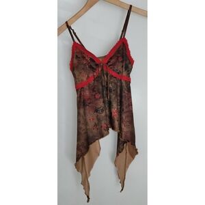 Y2K Style Romwe Women's Medium Brown Red Top Casual Blouse Shirt Size M